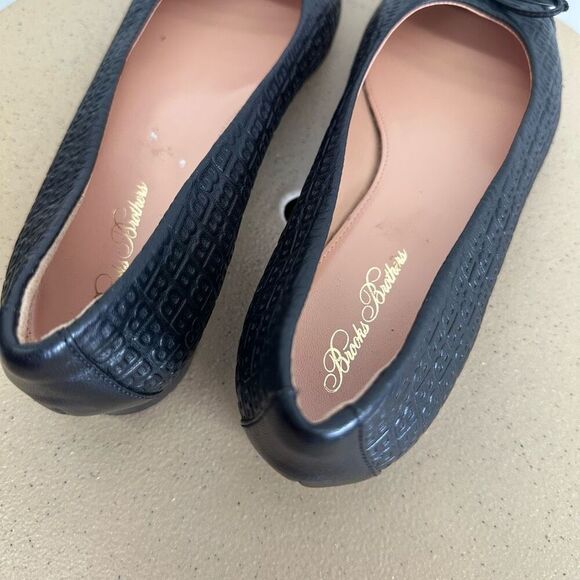Brooks Brothers Women’s Black Leather Embossed Round Tow Dainty Bow Ballet Flat - Picture 5 of 12